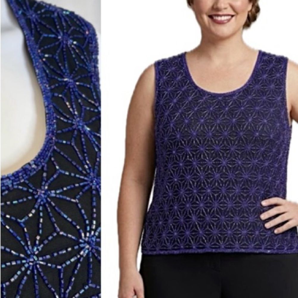 Vintage Bindas Beaded Top Womens Size 3X Celestial Sparkle Sleeveless Scoop Neck